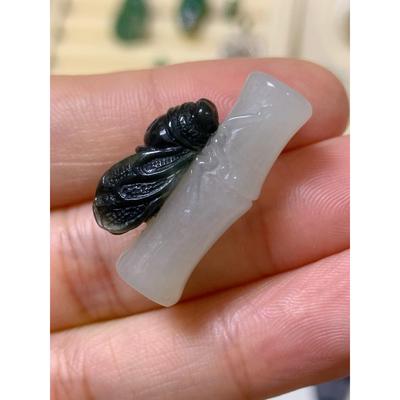 可言美玉石南阳翡翠天然独山玉冰白俏色墨黑一鸣惊人知了挂件
