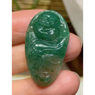 可言美玉石南阳翡翠天然独山玉润透蓝绿色褐包衣笑佛